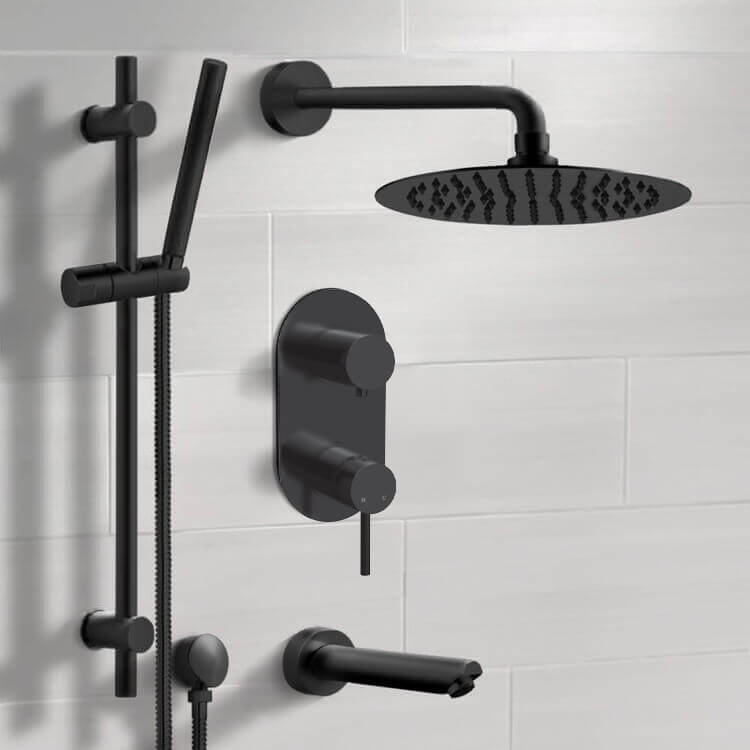 Remer TSR67-10 Matte Black Tub and Shower Set With 10 Inch Rain Shower Head and Hand Shower